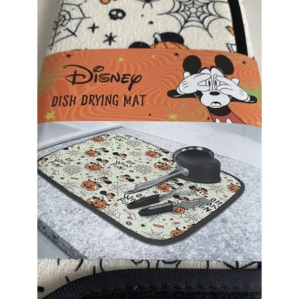 Disney Mickey Mouse Halloween Drying Mat 16”x18” Pumpkins Spider Webs Candy NEW‎